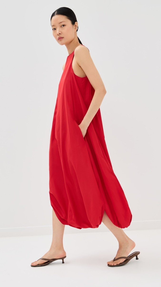 Tibi Italian Sporty Nylon Jalouise Dress Lava Red 8 women's NWT