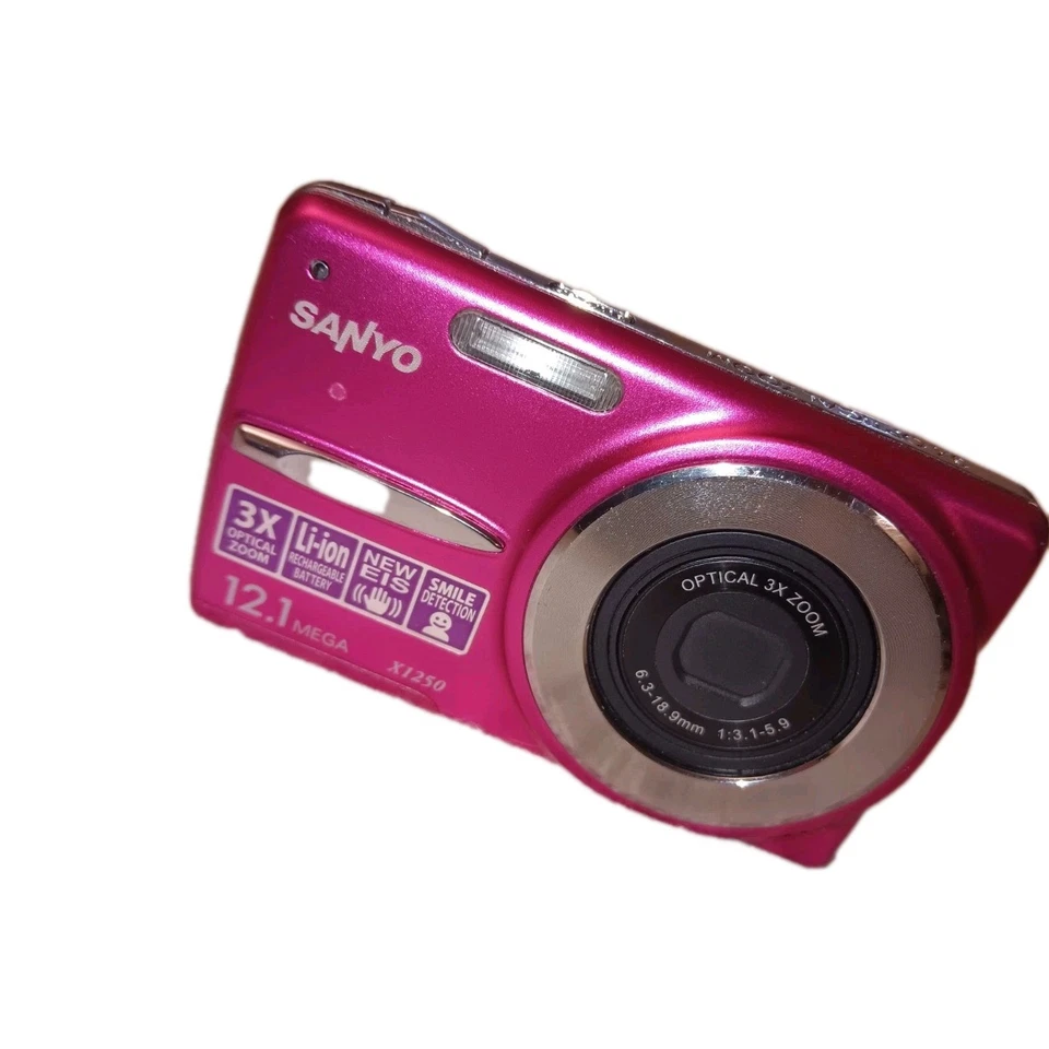 Sanyo VPC-X1250 12.1 MP 3X Optical Zoom Camera Pink No SD Card No charger - Image 2 of 4