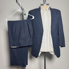 Chaps Ralph Lauren Suit Mens 40R W32 L29 Navy Blue Solid Wool 2-Button Vintage