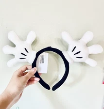 Japan Tokyo Disney Resort Mickey Mouse Hands Ears Plush Headband White Gloves