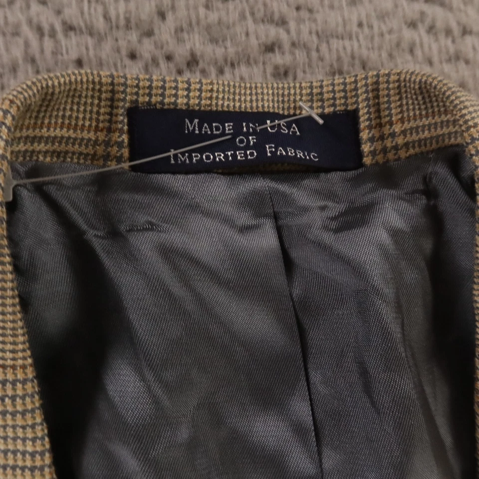 VTG Prince of Wales Check Jacket S Beige Blue Glen Silk Wool Made in USA 39R - Image 3 of 4