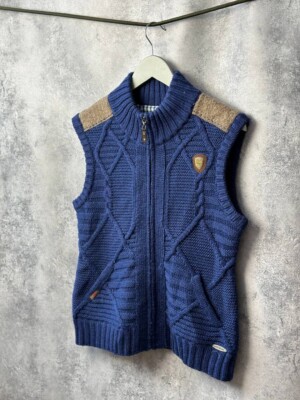 Spieth And Wensky Wool Cable Knit Full Zip Vest Gilet Navy Men's Size Large