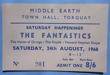 The Fantastics Concert Ticket Aug 24, 1968 Town Hall, Torquay, Devon, England