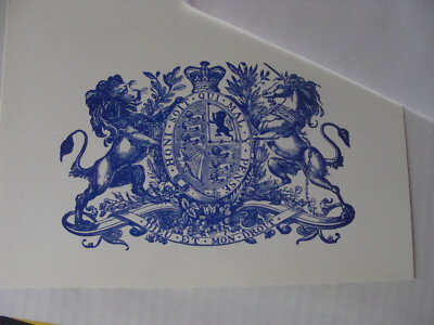 British Royal Coat of Arms 6 Engraved Note Cards Honi Soit Qui Mal y Pense BLUE
