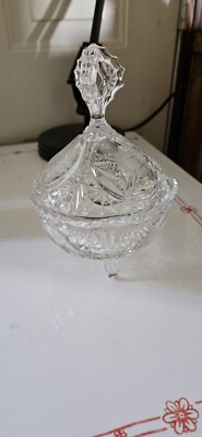House Of Global Art Handcut Lead Crystal Lidded, Footed Candy Dish W/ Sticker