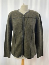 Carlisle Jacket Size L Green Long Sleeve Collarless Zip Up 100% Wool Womens