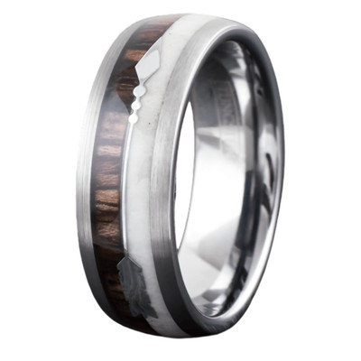 Men's Wedding Band Rings - Silver Deer Antler Wood & Arrow Design - Wedding Ring