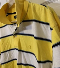 Izod Mens Sz XL White with Black & Yellow Striped Cotton Short Sleeve Polo Top