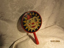 Clown Litho Tin Noise Maker w/Wooden Handle Made by Kirchhop Newark USA