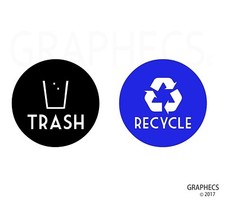 Recycle and Trash Vinyl Lettering Decal Stickers Blue Recycle  Black Trash 