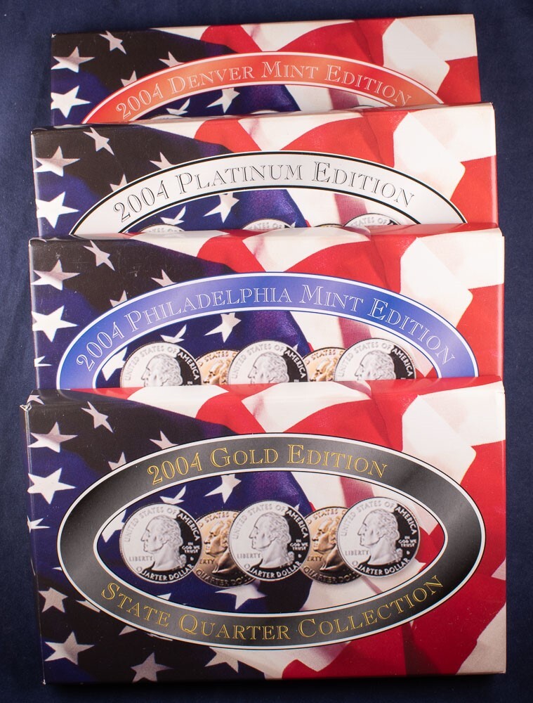 2004 State Quarter Collection P/D Platinum and Gold Editions Lot of 4 25c