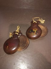 Percussion Instrument Castanets Set of 2 Flamenco Dances Hand Wood Hand Painted