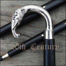 Brass Style Chrome Nickel Elephant Handle Wooden Vintage Walking Cane Stick
