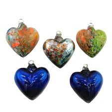 Hand Blown Art Glass Heart Ornament Mexican Vidrio Soplado Mottled 4in