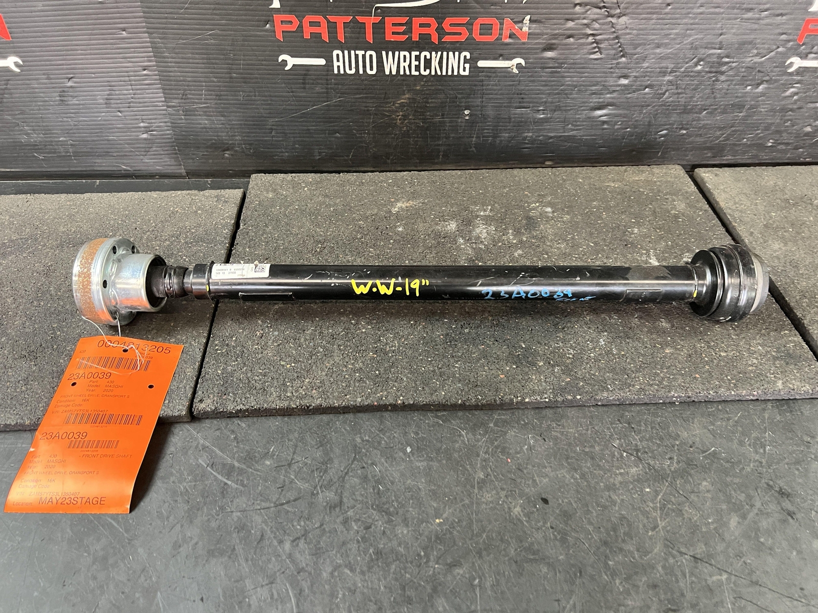 17-20 MASERATI GHIBLI FRONT DRIVE SHAFT GRANSPORT SQ4 AUTO W-W=19 16K