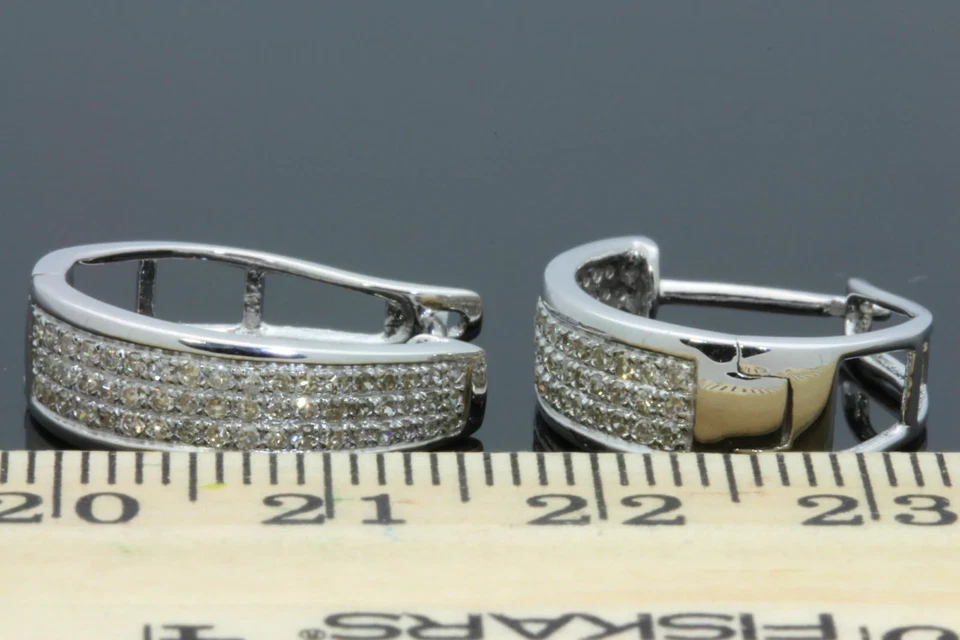 PENDIENTES AROS HUGGIE ST chapados en rodio plata esterlina diamantes reales de 0,50 quilates Foto 2 de 4