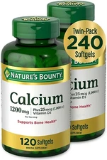 2 Pack Calcium Plus Vitamin D - 1200mg Calcium 1000IU Vit D3- 240 softgels 2x120