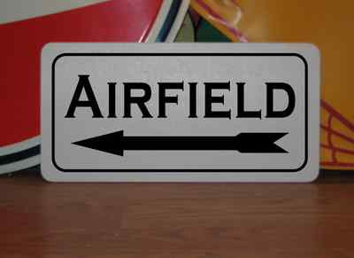 AIRFIELD w LEFT ARROW Vintage Style Metal Sign 6x12
