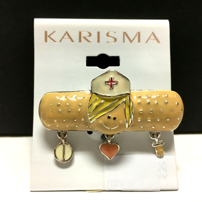 NURSE Gift Brooch Pin by KARISMA and BAND-AID Charms Enamel Pill Heart RX Y48B