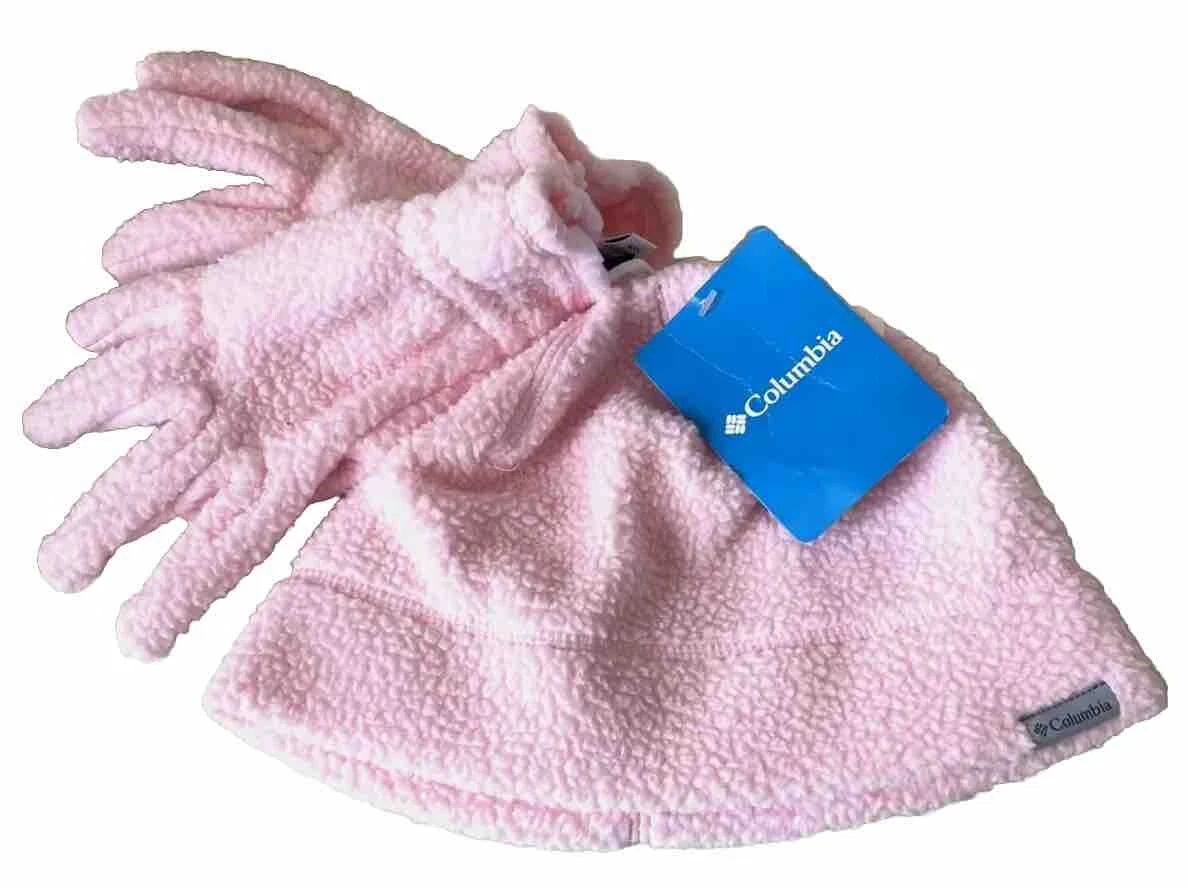 Columbia Fleece Hat Glove Set Pink Boulder Springs Youth Kids Sz Large L New NWT