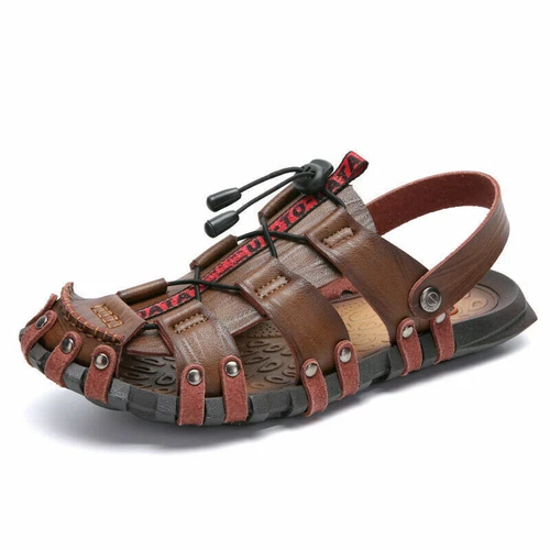 Herren Leder Strandsandalen Sandaletten Schnürung Mode Trekking Sommer Schuhe DE - Bild 20 von 24