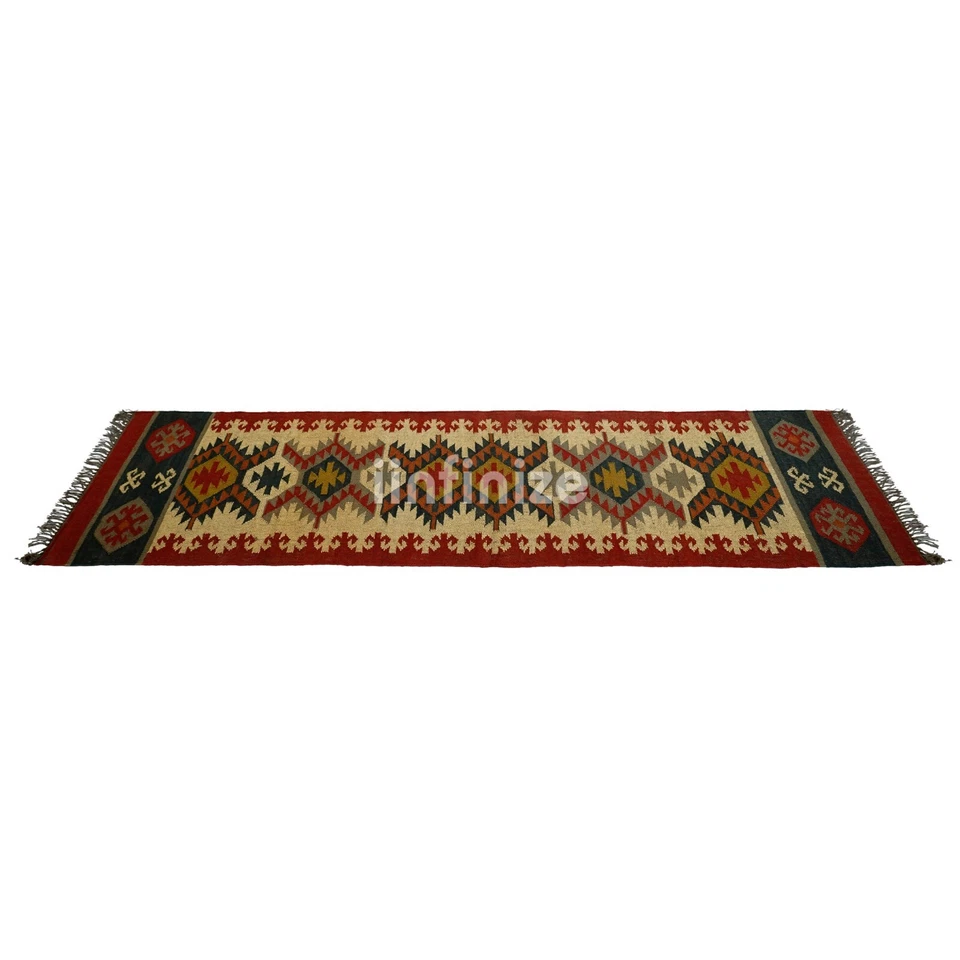 Handmade Kilim Wool Jute Runner 2.5x8 Ft Rustic Reversible Kilim Rug Hallway Mat - Image 4 of 4