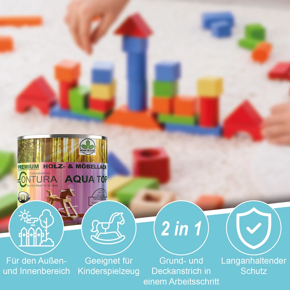 Möbellack Lack für Kinderspielzeug Glänzend Holzlack Kinderzimmer Möbel Farbe - Bild 2 von 4