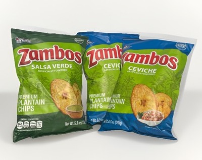 Zambos Premium Plantain Chips Salsa Verde (1) & Ceviche (2) 5.3oz x 3 bags 