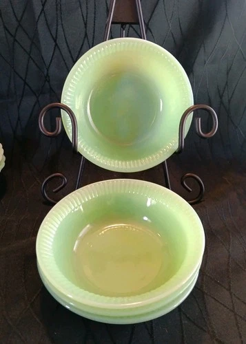 New ListingSet of 4 Fire King Jadeite Jane Ray 5" Fruit Dessert Berry Bowls Ribbed Edge