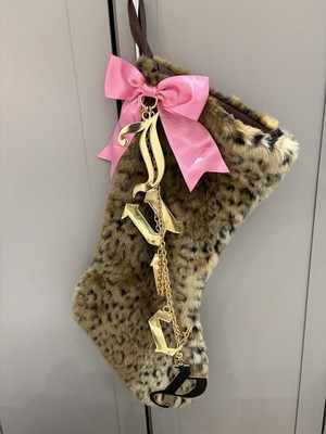 RARE 2009 Juicy Couture Y2K Leopard Print Fur Christmas Stocking Gold Charms