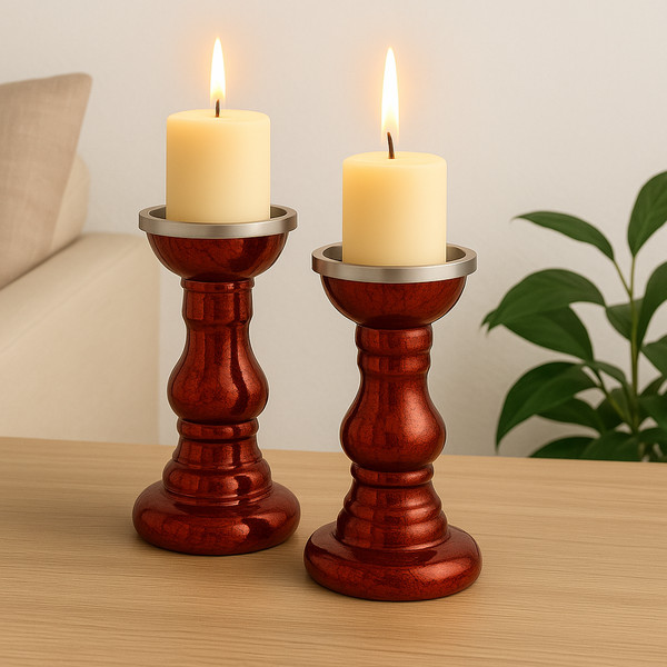 2 KerzenstäNder Kerzenleuchter Kerzenhalter Glasleuchter Weihnachten Rot Glas-image