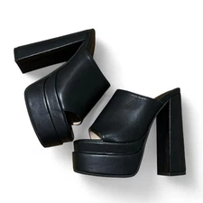 Black Faux Leather Platform Sandal Heels - Women's US6