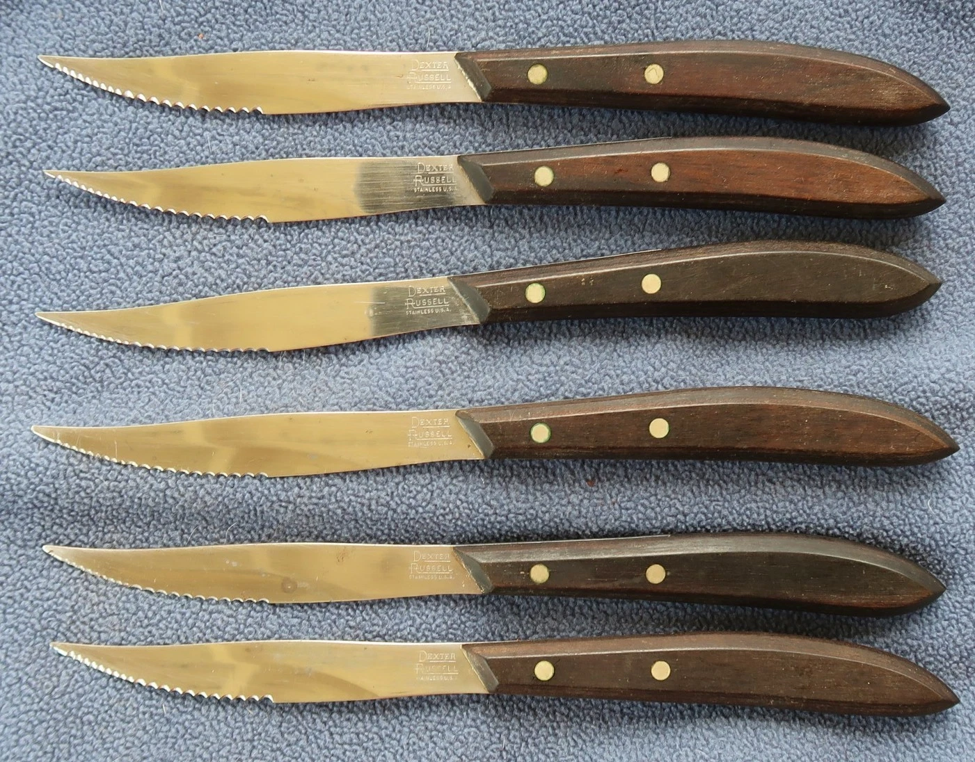 6 DEXTER RUSSELL Serrated STEAK KNIVES, Knife - Rosewood Handle, Made in USA