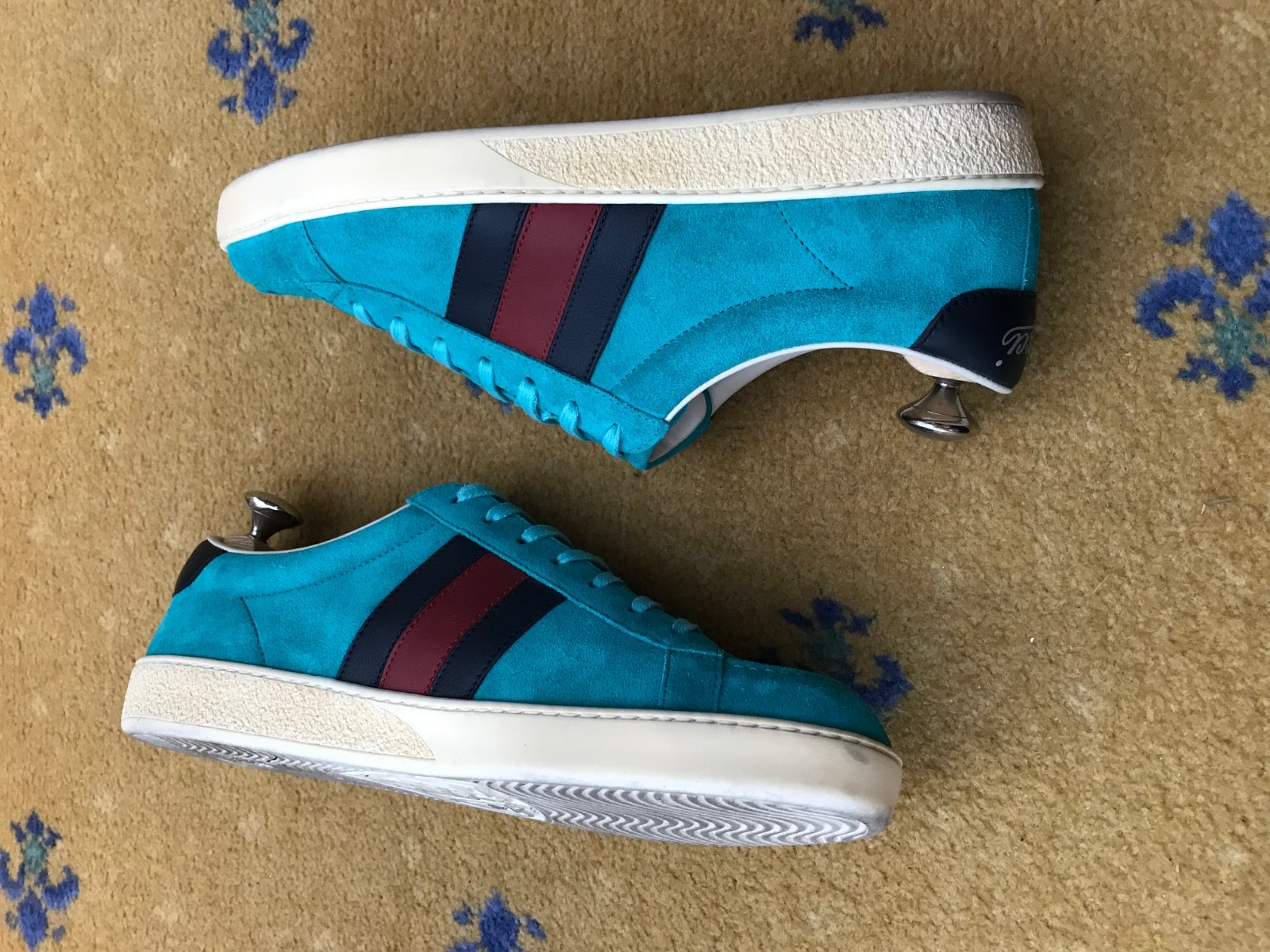 Gucci Ace Trainers Sneaker Shoes Suede Turquoise Web Blue Red Mens US 7 UK 6.5 thumbnail 4