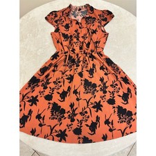 Emery Rose Dress Womens XS Orange Floral Tie-Neck Ruffle Fit & Flare Knee NEW!