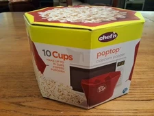 Chef'n Poptop Popcorn Popper Cherry Red Collapsible Silicone Microwave Bowl NIB