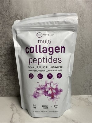Micro Ingredients Multi Collagen Peptides Powder, Biotin, Vitamin C, 8oz