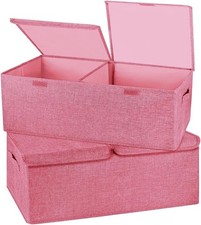 2 Pack Large Storage Boxes W/ Lids Handles Collapsible Linen Storage Bins