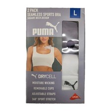 Puma Women's 2-Pack Square Neck Seamless Sports Bra, Purple/White, Size L