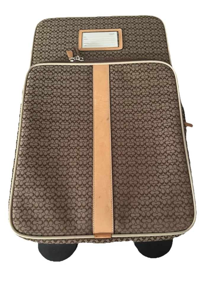 Vintage COACH Signature Nylon & Leather Rolling Carry-On Suitcase - Image 3 of 4