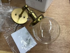 4x NEW Vintage Wall Sconce 5.9" Round Clear Glass Lamp Antique Brass Light