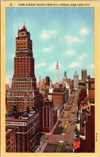 Vintage Linen Postcard Park Avenue South from 57th Street NYC