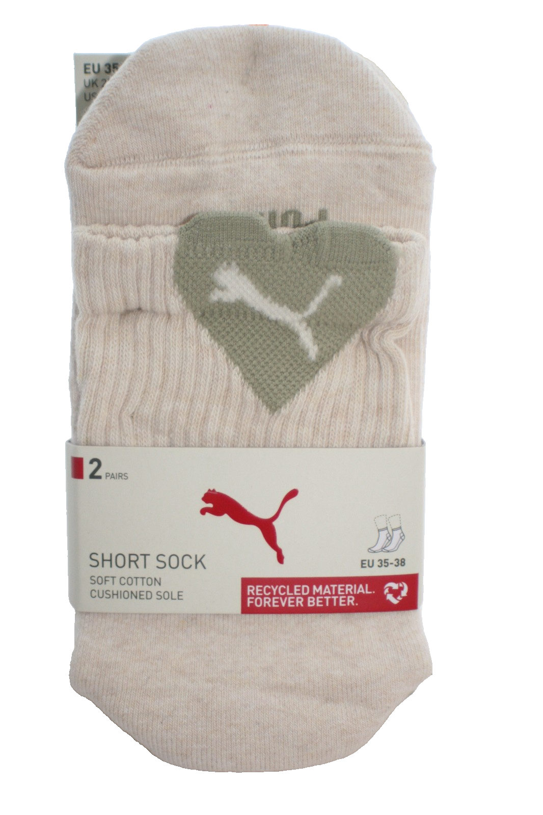 Puma Damensocken 35-38 Short Socks Weis Melange Grün Sportsocken