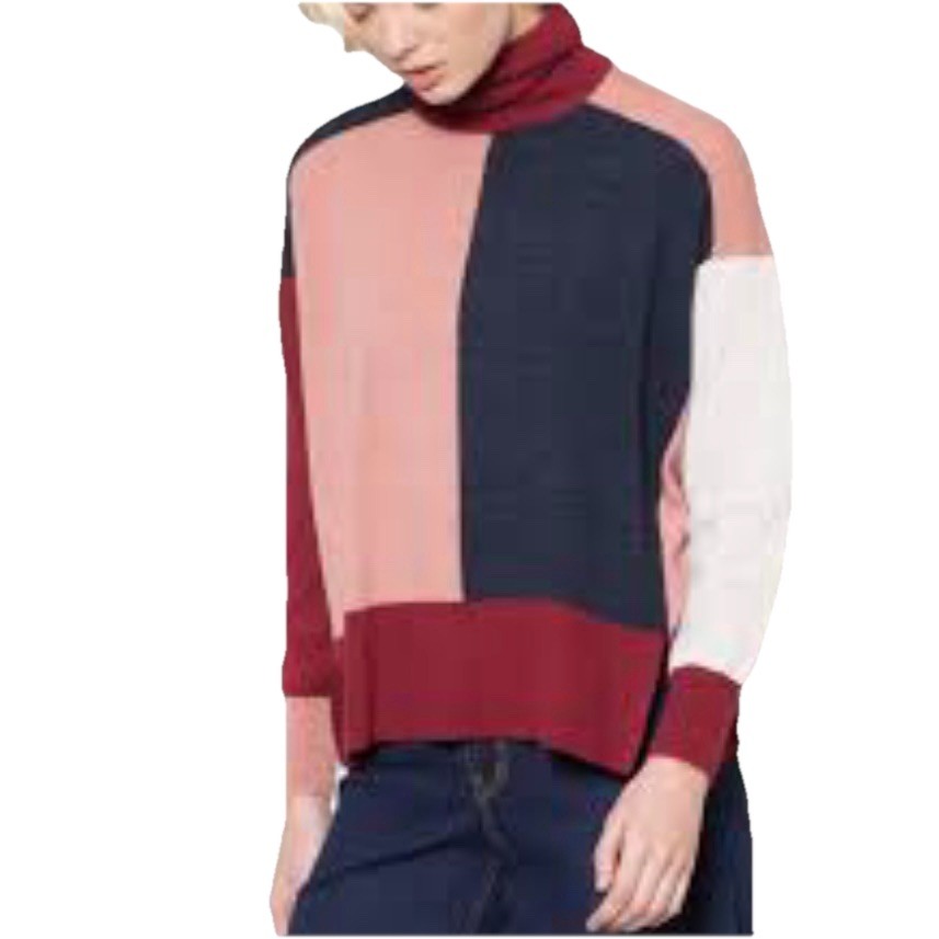 Gorman Merino Wool Jumper Sz 12 M Colour Block Roll Neck Drop Shoulder Boxy Fit