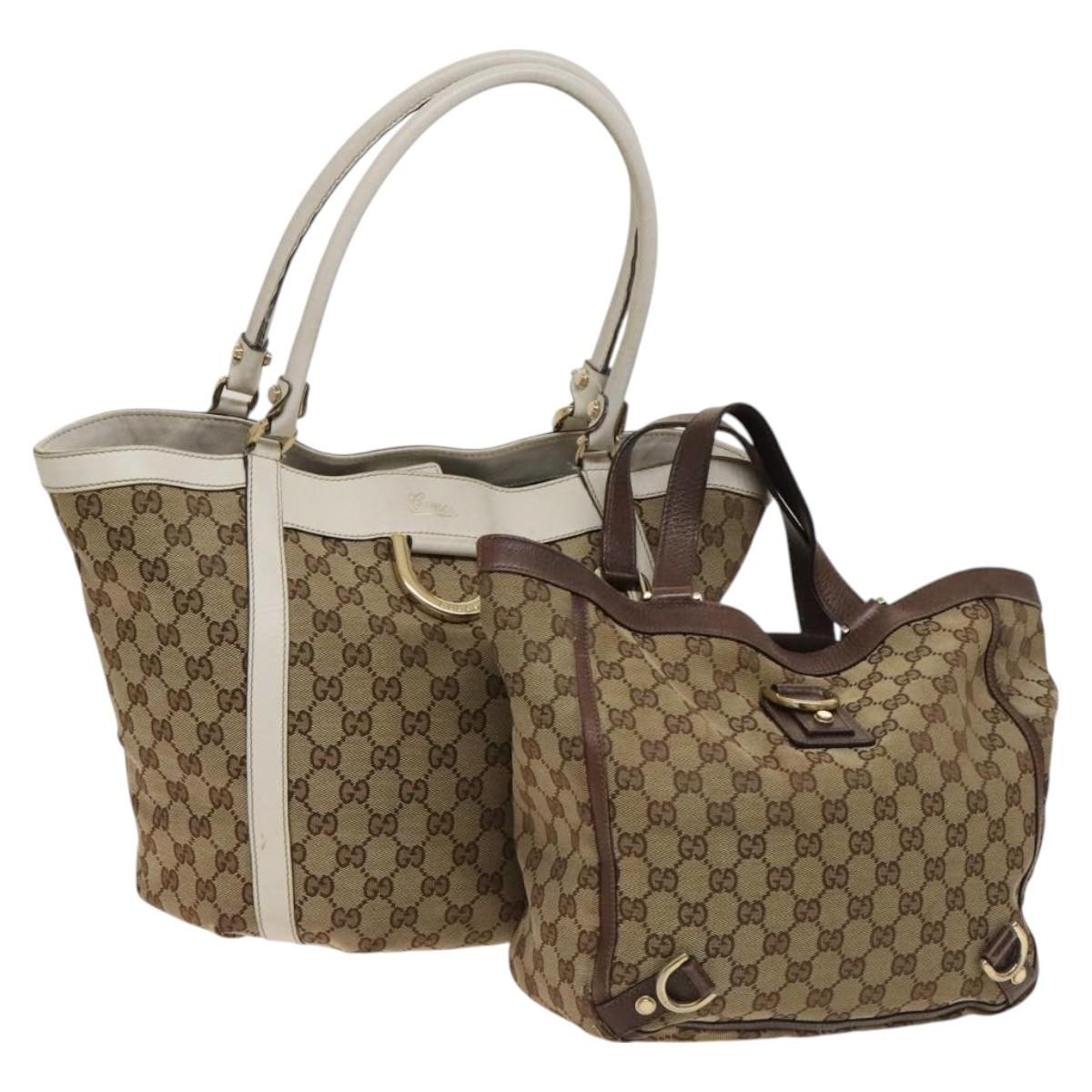 GUCCI GG Canvas Abbey Tote Bag 2Set Beige Gold Authentic BA2173