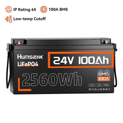 Humsienk 24V 100Ah 2560Wh Lithium LiFePO4 Battery Deep Cycle Solar Yacht Camping