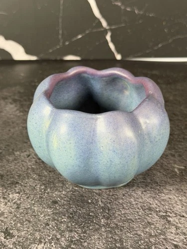 Vintage Van Briggle Small Pottery Bowl signed two toned Melon Shape, signed