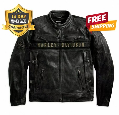 Harley Davidson Men Passing Link Distressed Genuine Cowhide Black ...
