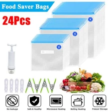 24Pcs/set Reusable Vacuum Seal Bags Hand Pump Food Meat Saver Storage Bags Kit