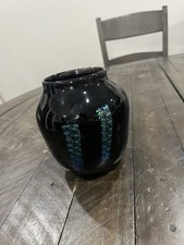 Vtg Handblown Black Dicro Striped Art Glass Vase Unmarked 6  